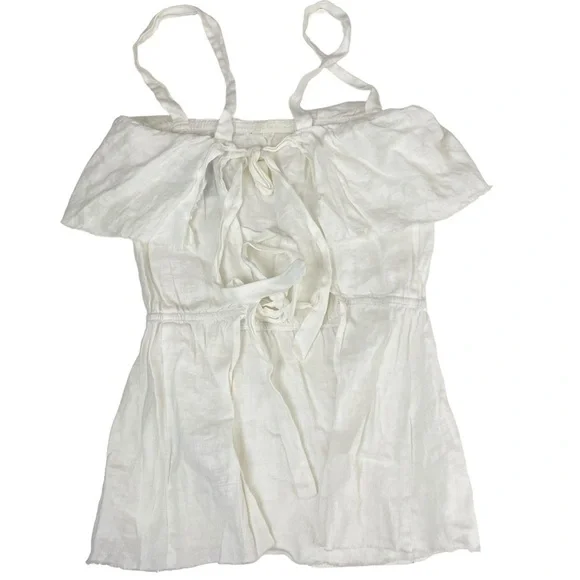 Reformation 100% Linen Ruffled Tie Back Top White Medium - Picture 3 of 12